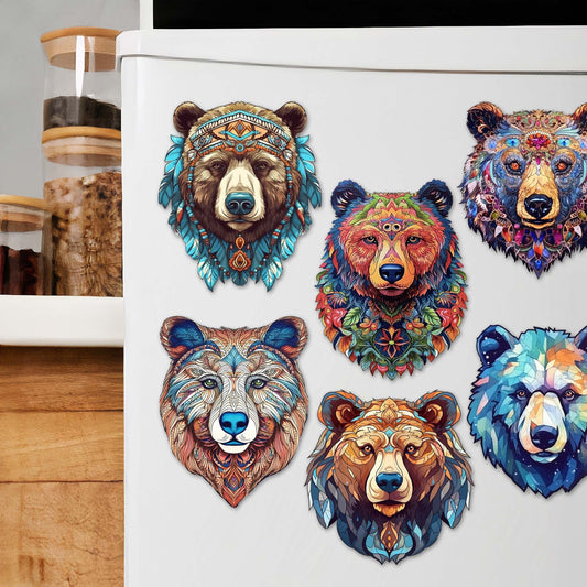 Mystical Bears Decorative Wooden Magnets Set of 6 by G. Debrekht - Wildlife Decor - 8090120G-S6