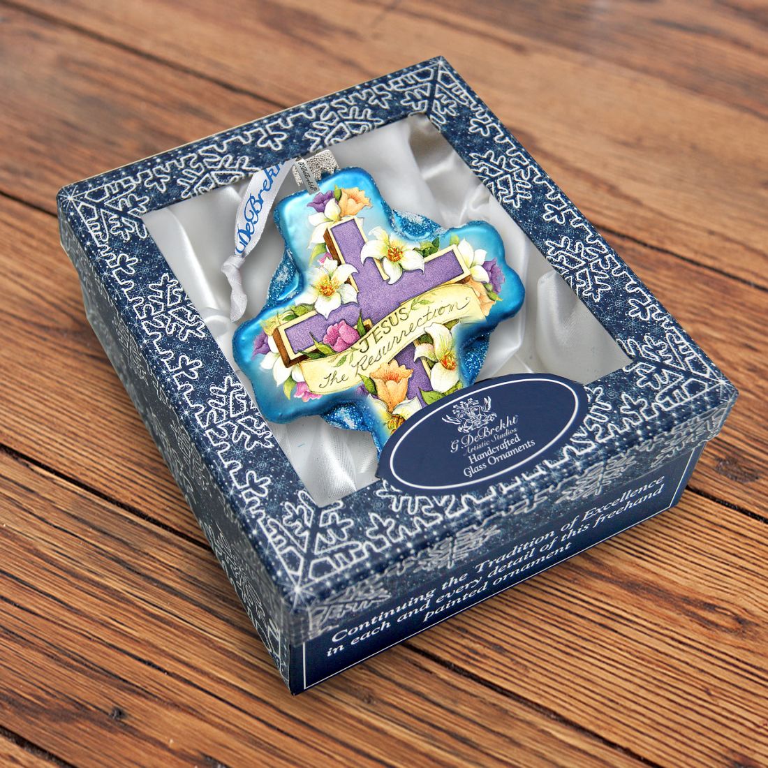 Resurrection Cross Glass Ornament by Susan Winget - Nativity Holiday Decor - 758-303-SW