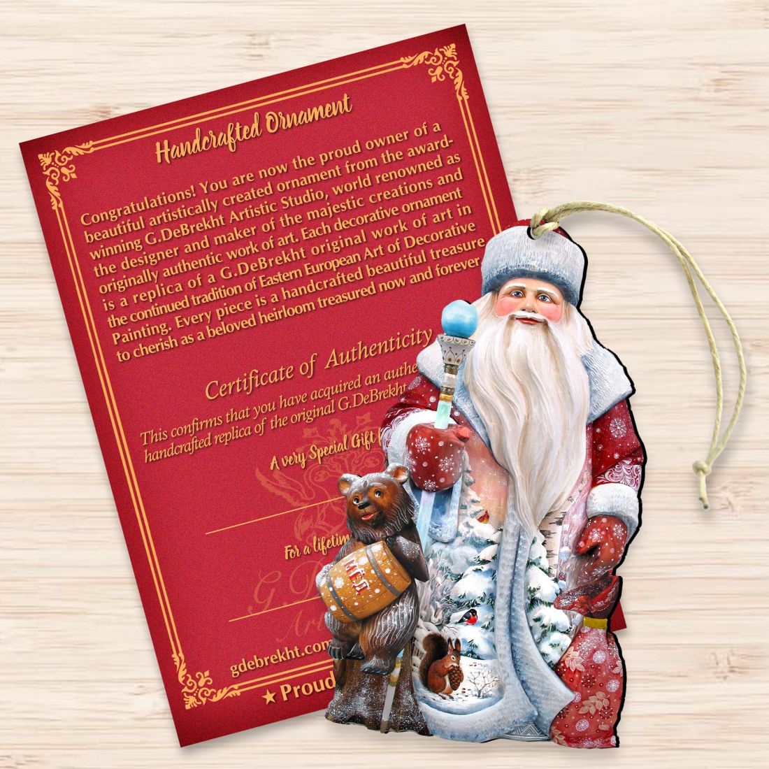 Honey Bear Christmas Wooden Ornaments by G. DeBrekht - Christmas Santa Snowman Decor - 8128811