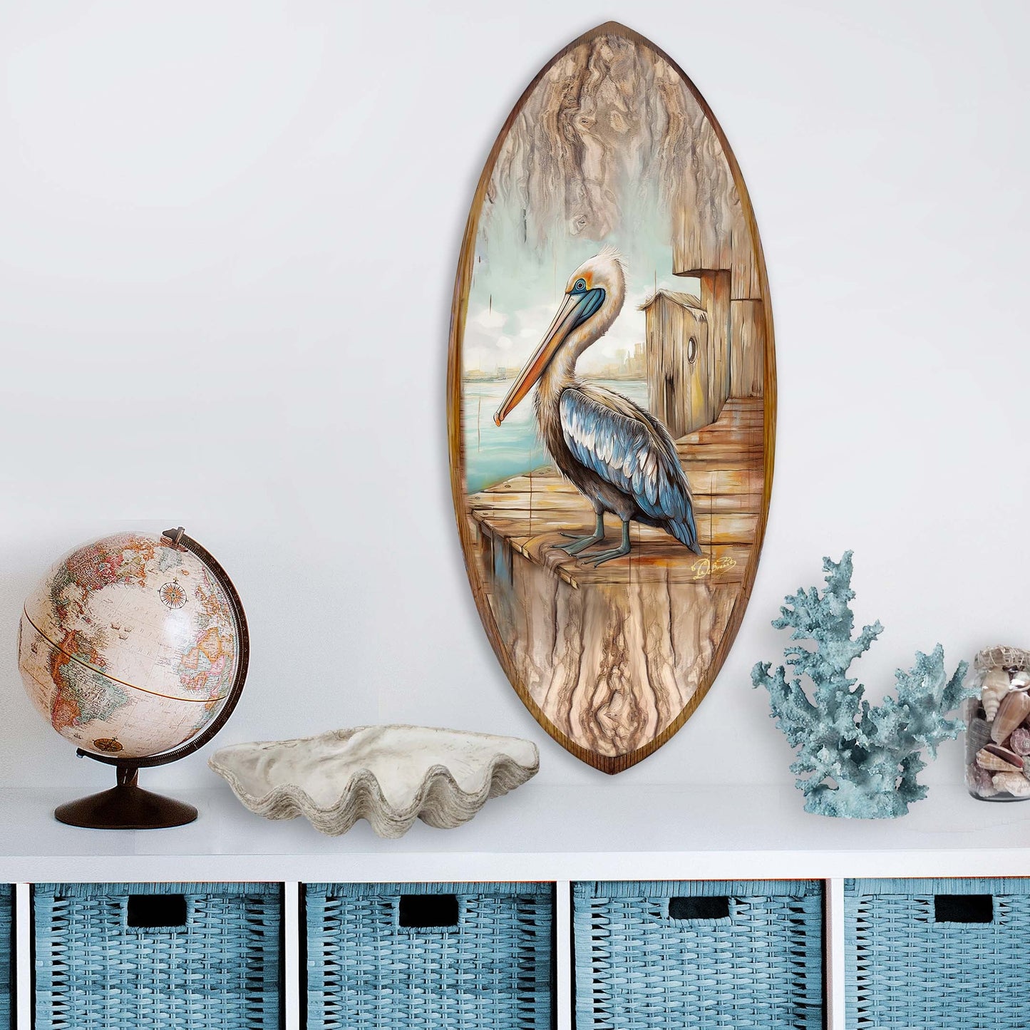 Pelican Surfboard Coastal Wall Art by G. DeBrekht - Coastal Holiday Decor - 8490128HS