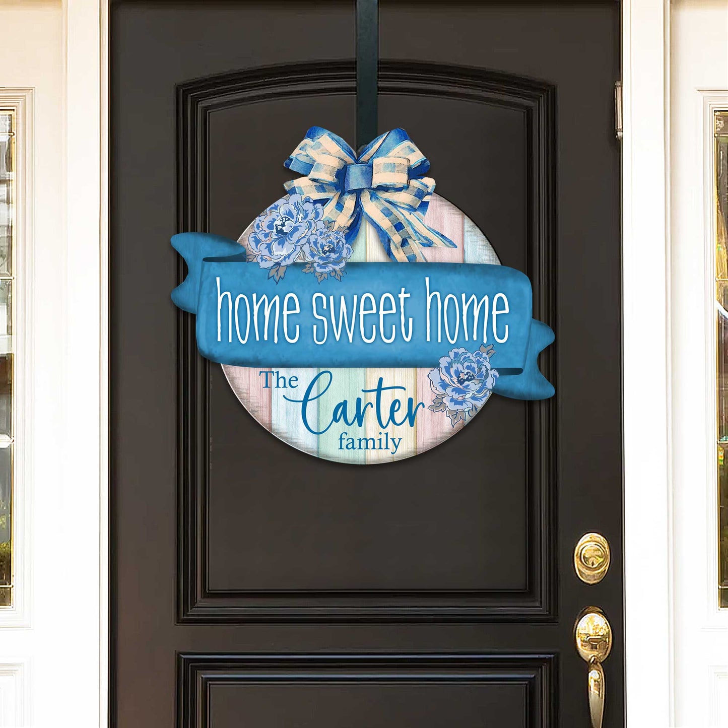 Front door welcome sign Personalized Home Sweet Home wreath Main entrance welcome sign - Wooden front porch decor - 933105HC