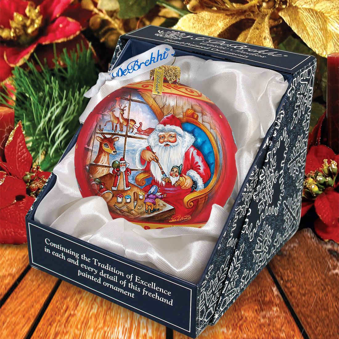 Santa Workshop Ball Glass Ornament by G. DeBrekht - Christmas Santa Snowman Decor - 73611