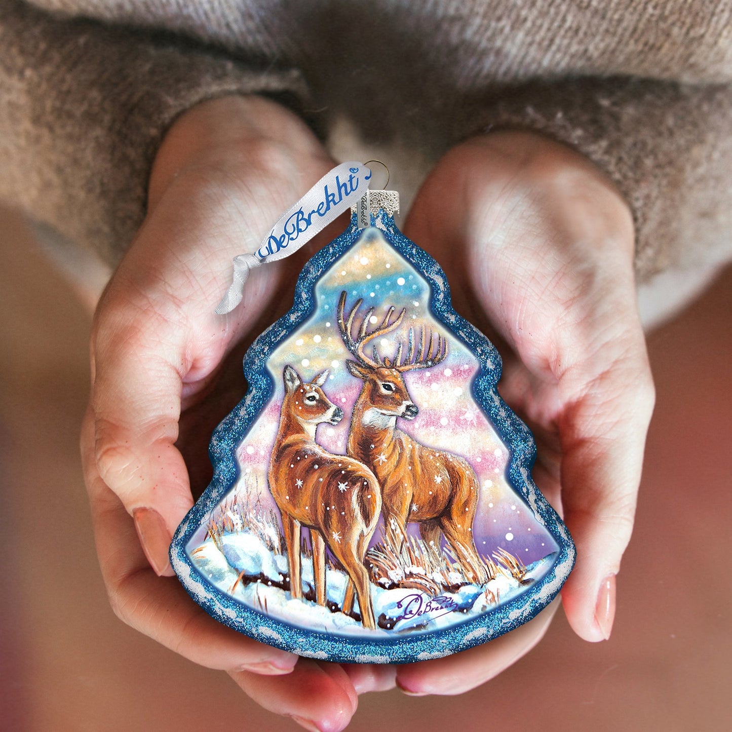 Deer Story Glass Ornament by G. DeBrekht - Wildlife Holiday Decor - 762-029