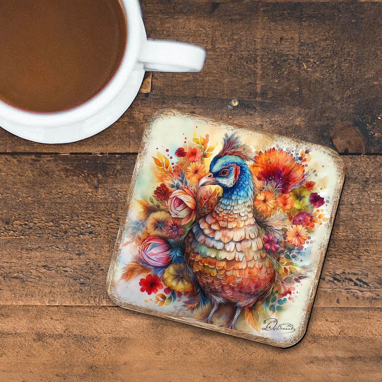 Turkey Wooden Cork Coasters Gift Set of 4 by G. Debrekht - Thanksgiving Decor  - 8199437C-S4