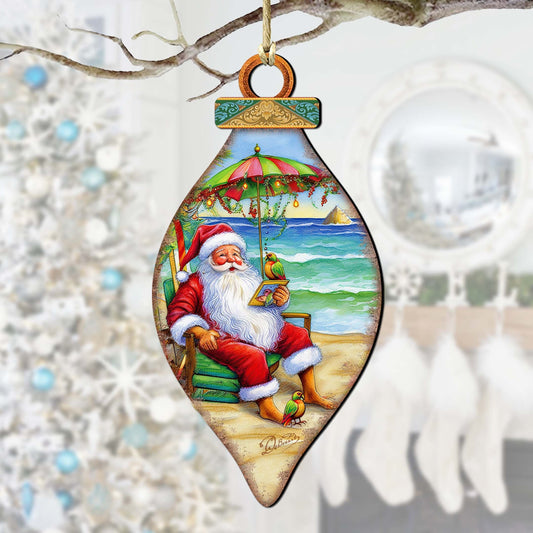 Beach Themed Ornaments - Santa on the Beach Wooden Ornaments by G.Debrekht Coastal Holiday Decor - 8688308