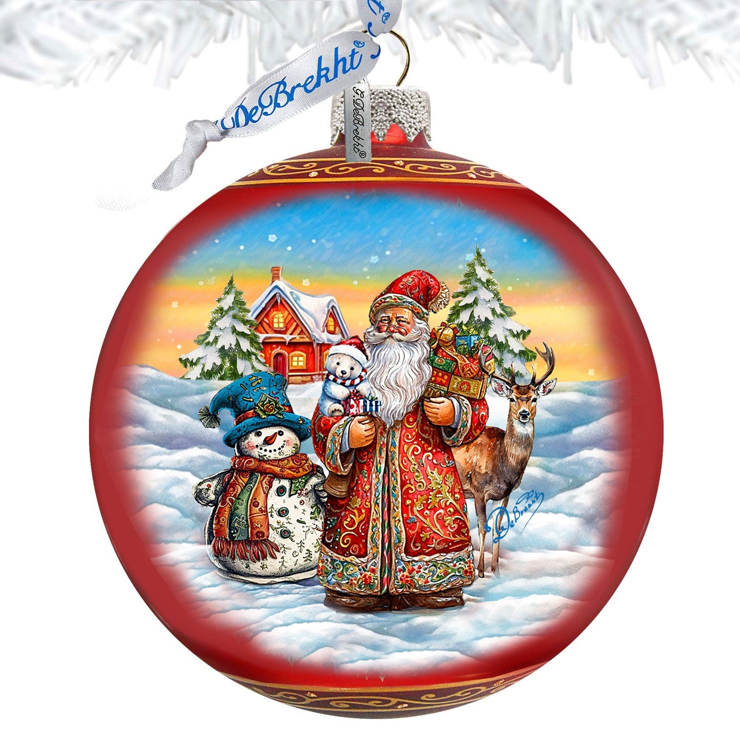 Snowman Splendor Lg Glass Ornament by G.Debrekht - Christmas Santa Snowman Decor - 73944