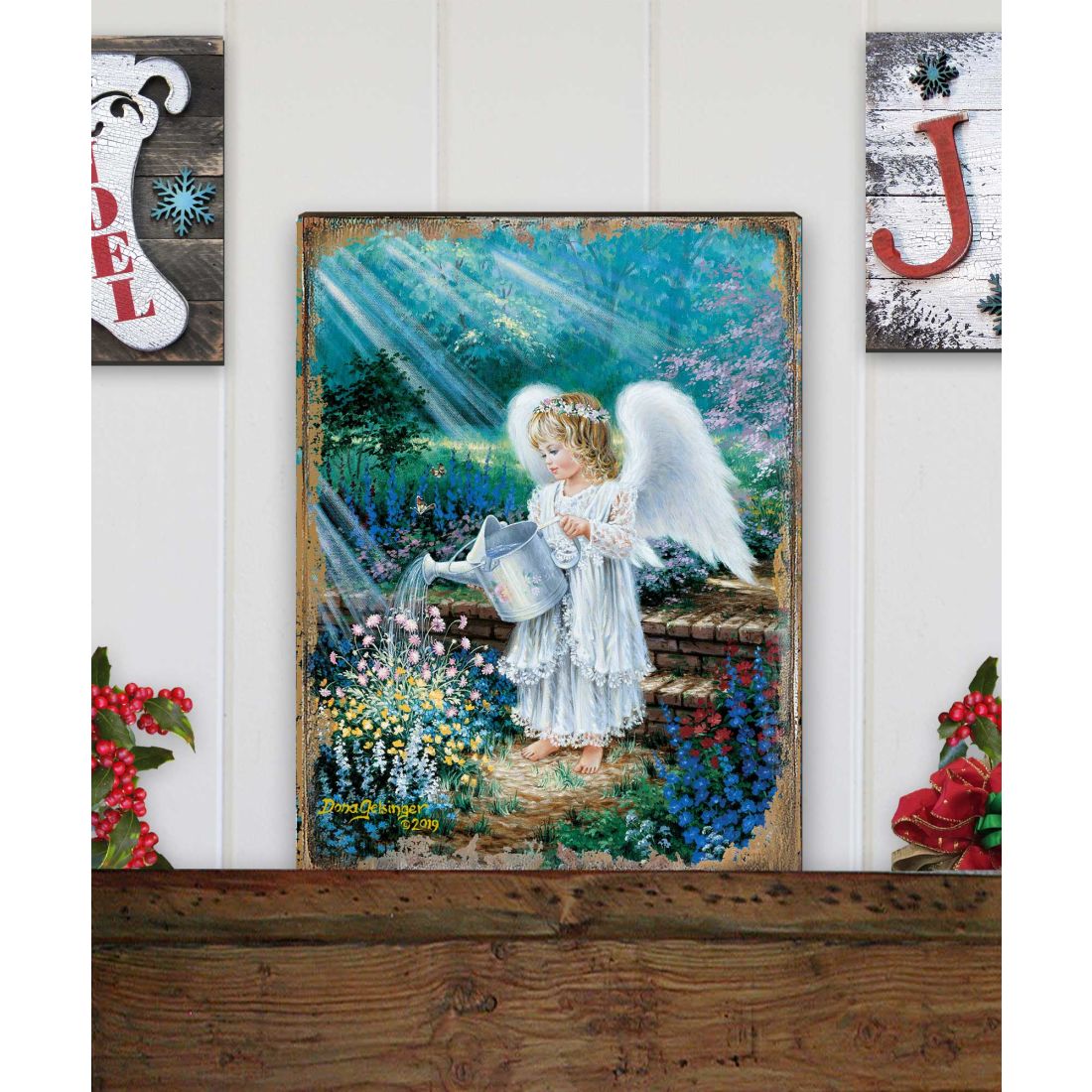 An Angel's Gift Wooden Wall Art by D. Gelsinger - Nativity Holiday Decor - 95661B-9708