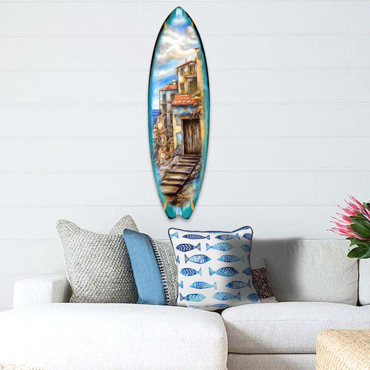 Mediterranean Seaside Surfboard Coastal Wall Art by G. DeBrekht - Coastal Holiday Decor - 8490118HS