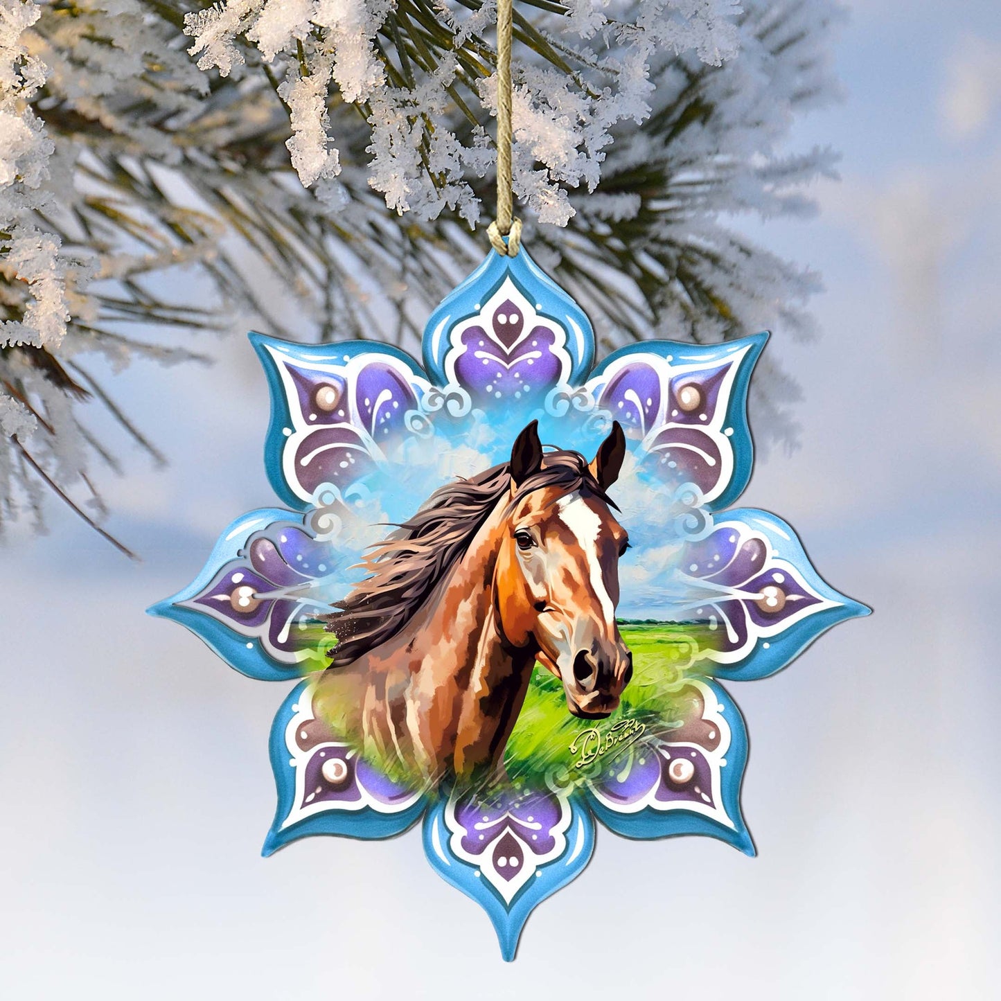 Brown Horse Snowflake Wooden Ornaments by G. Debrekht - Nature Wildlife Decor - 8688432