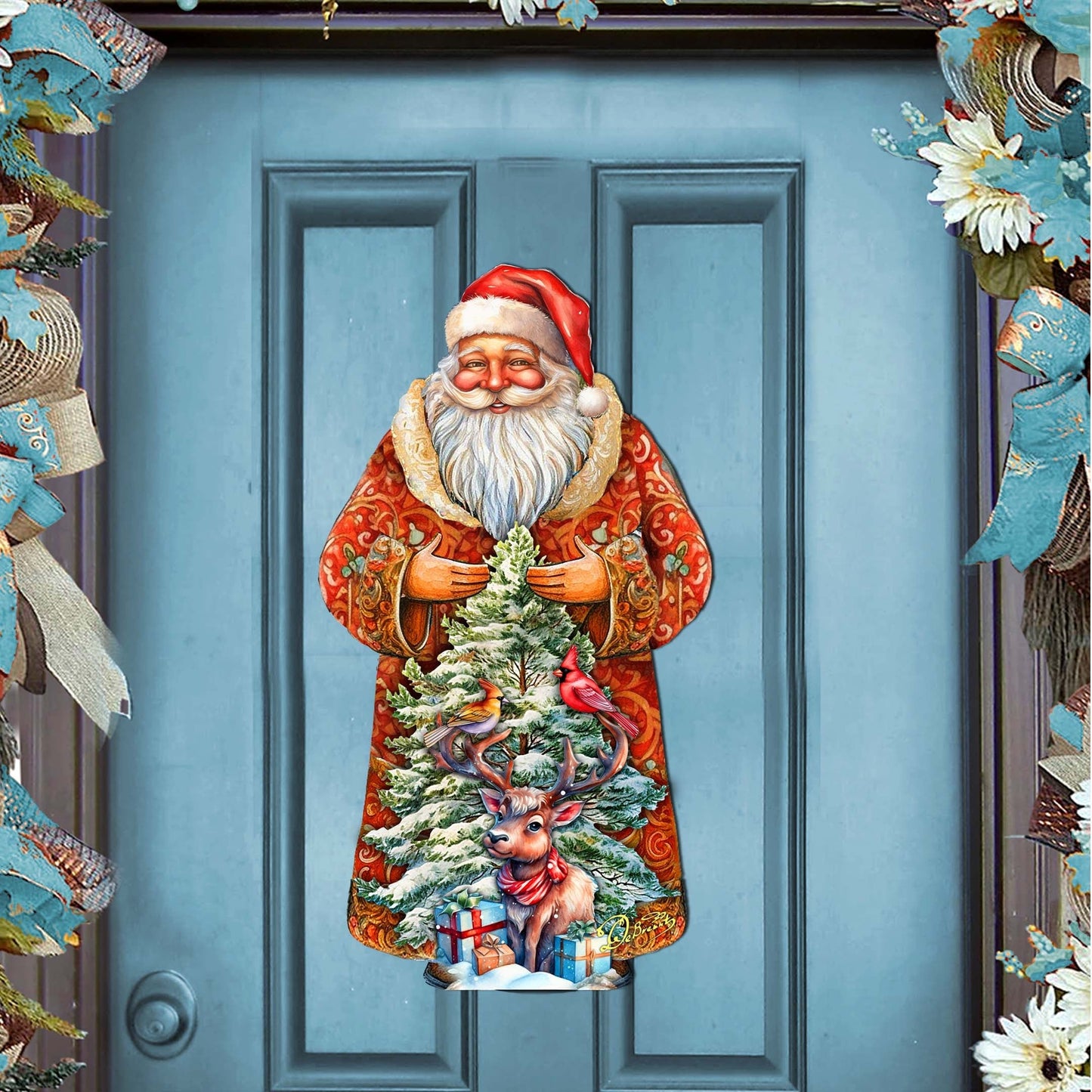 Santa with Forest Friends Holiday Door Decor by G. Debrekht - Christmas Santa Snowman Decor - 8691409H