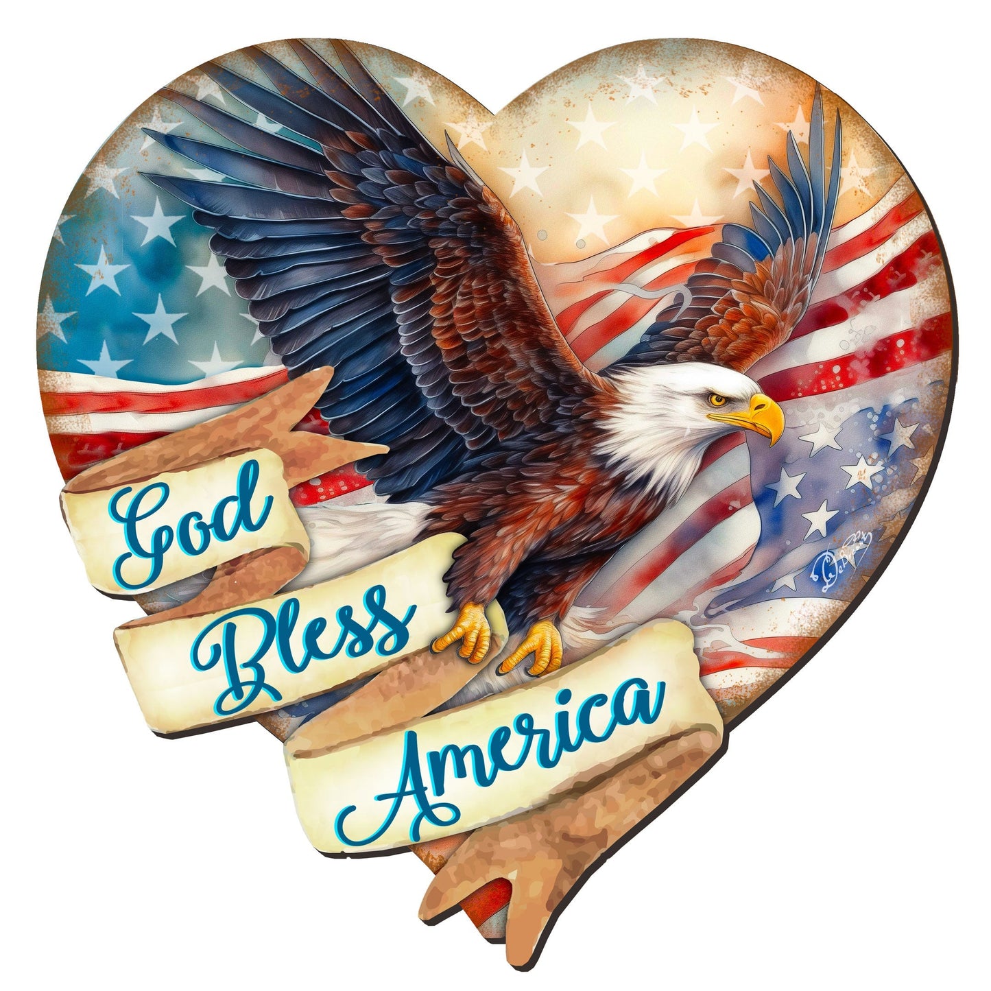 God Bless America Patriotic Eagle Heart Decorative Holiday Door Decor by G. DeBrekht - American Christmas Decor - 8652789H