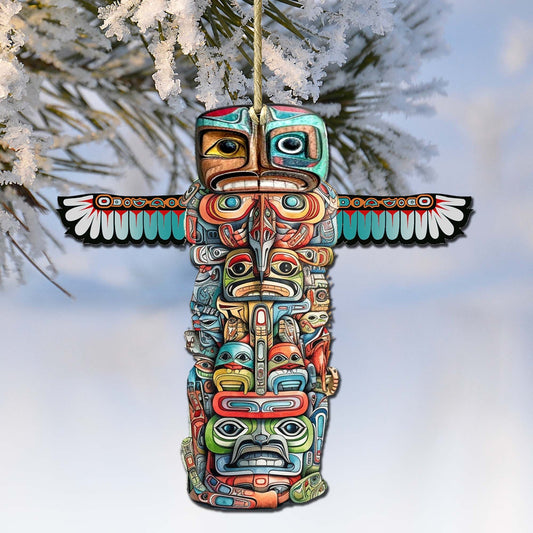 Alaskan Totem Pole Wooden Ornaments by G.Debrekht - Wildlife Holiday Decor - 8710117-1