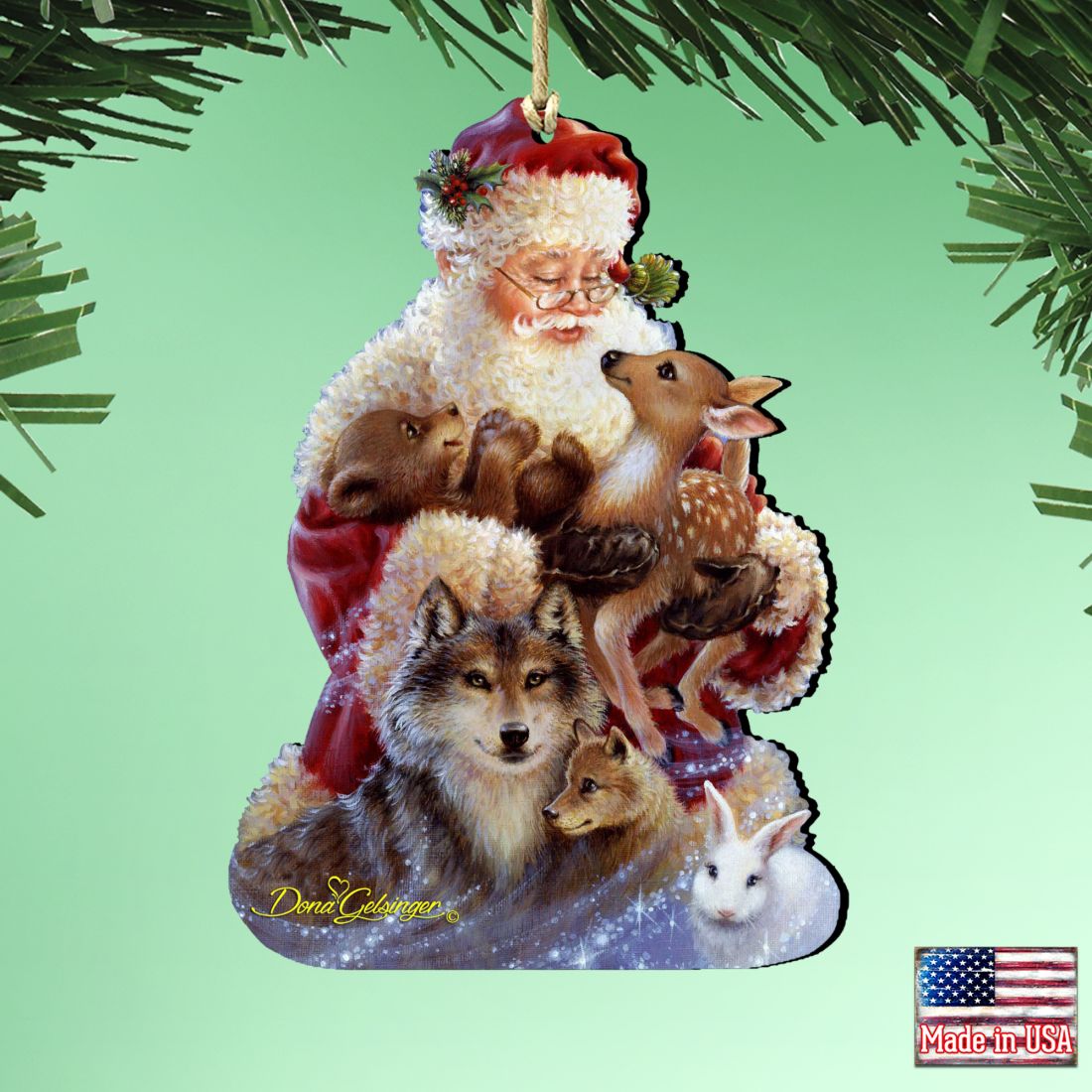 Santa Little Friends Wooden Ornaments by Gelsinger - Christmas Santa Snowman Decor - 8161012-9914