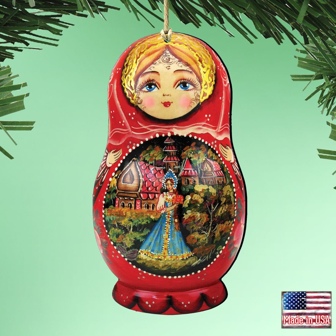 Scarlet Flower Matreshka Wooden Ornaments by G. DeBrekht - Christmas Santa Snowman Decor - 8115103