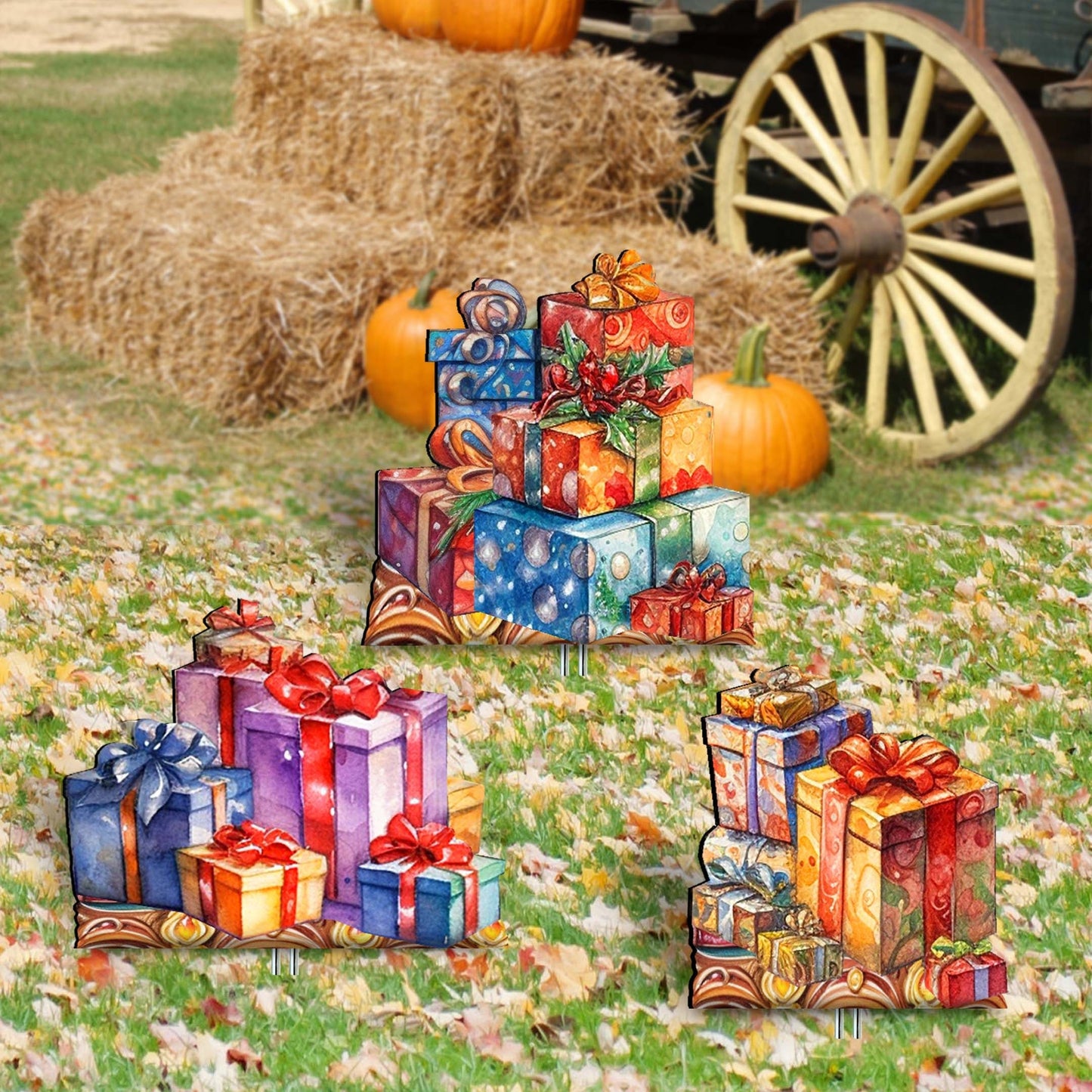 Christmas Gifts Outdoor Garden Decor Set of 3 by G. Debrekht - Christmas Tree Outdoor Decor - 8191500-1M3