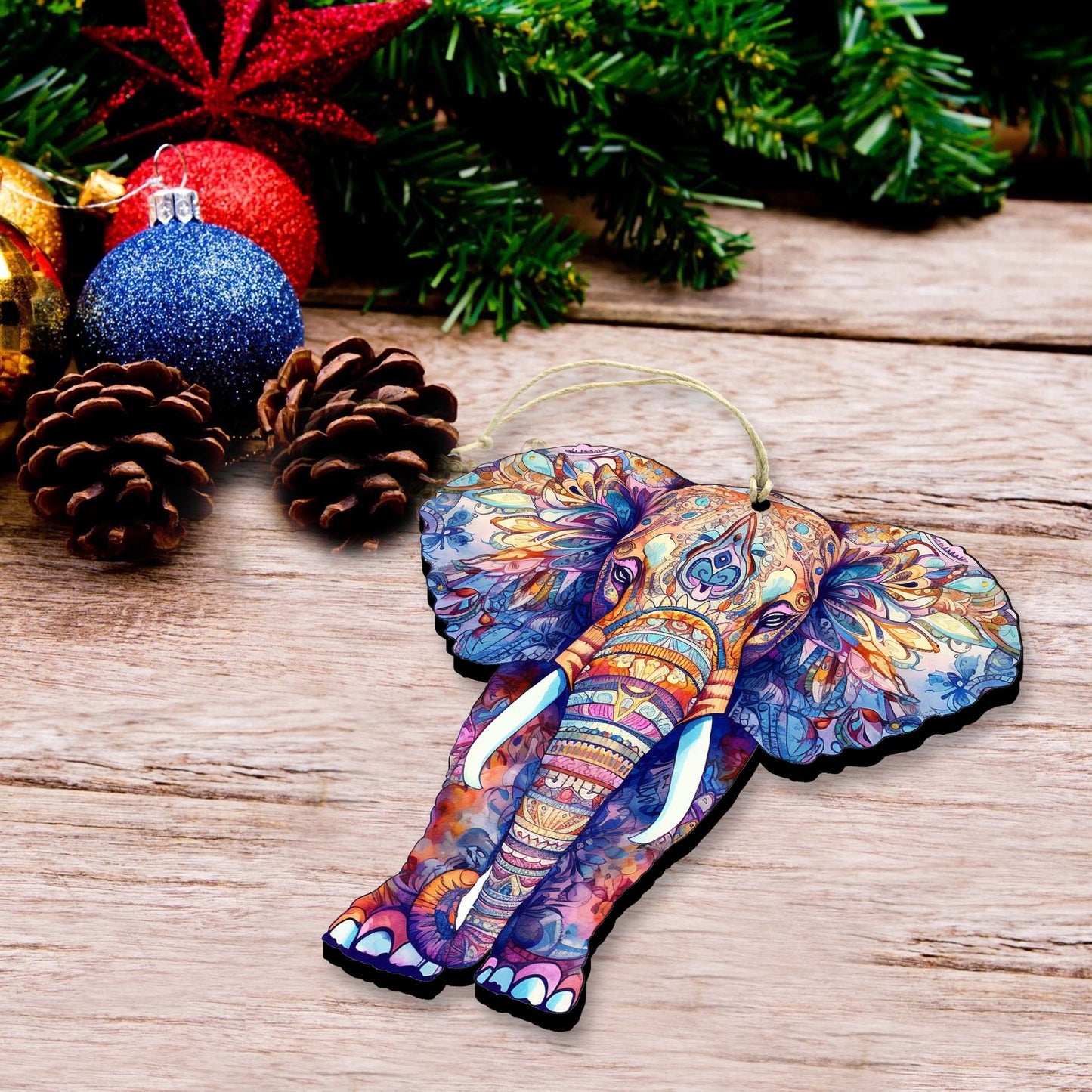 Elephants Decorative Wooden Ornaments Set of 3 by G. Debrekht - Wildlife Decor - 8091036-S3