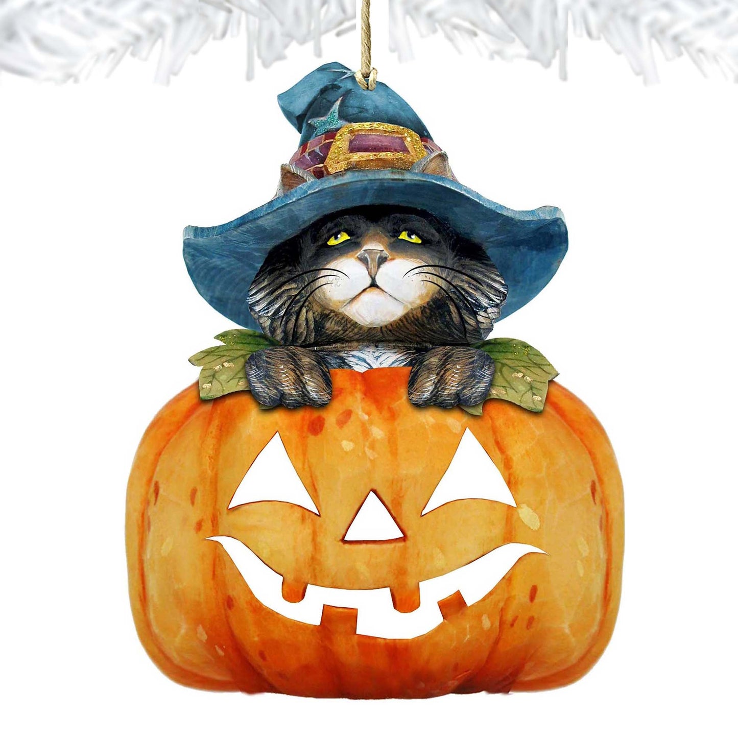 Halloween Cat Pumpkin Wooden Ornaments Fall by G. DeBrekht - Thanksgiving Halloween Decor - 8158416