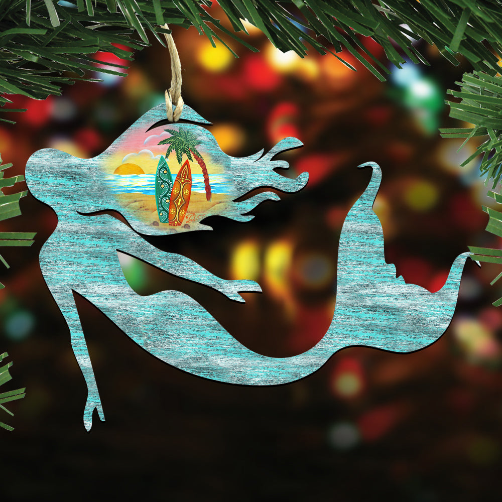 Coastal Wooden Ornaments-Sea Turtle,Mermaid,Seahorse Set of 3 by G. DeBrekht - Coastal Holiday Decor - 8100045S3
