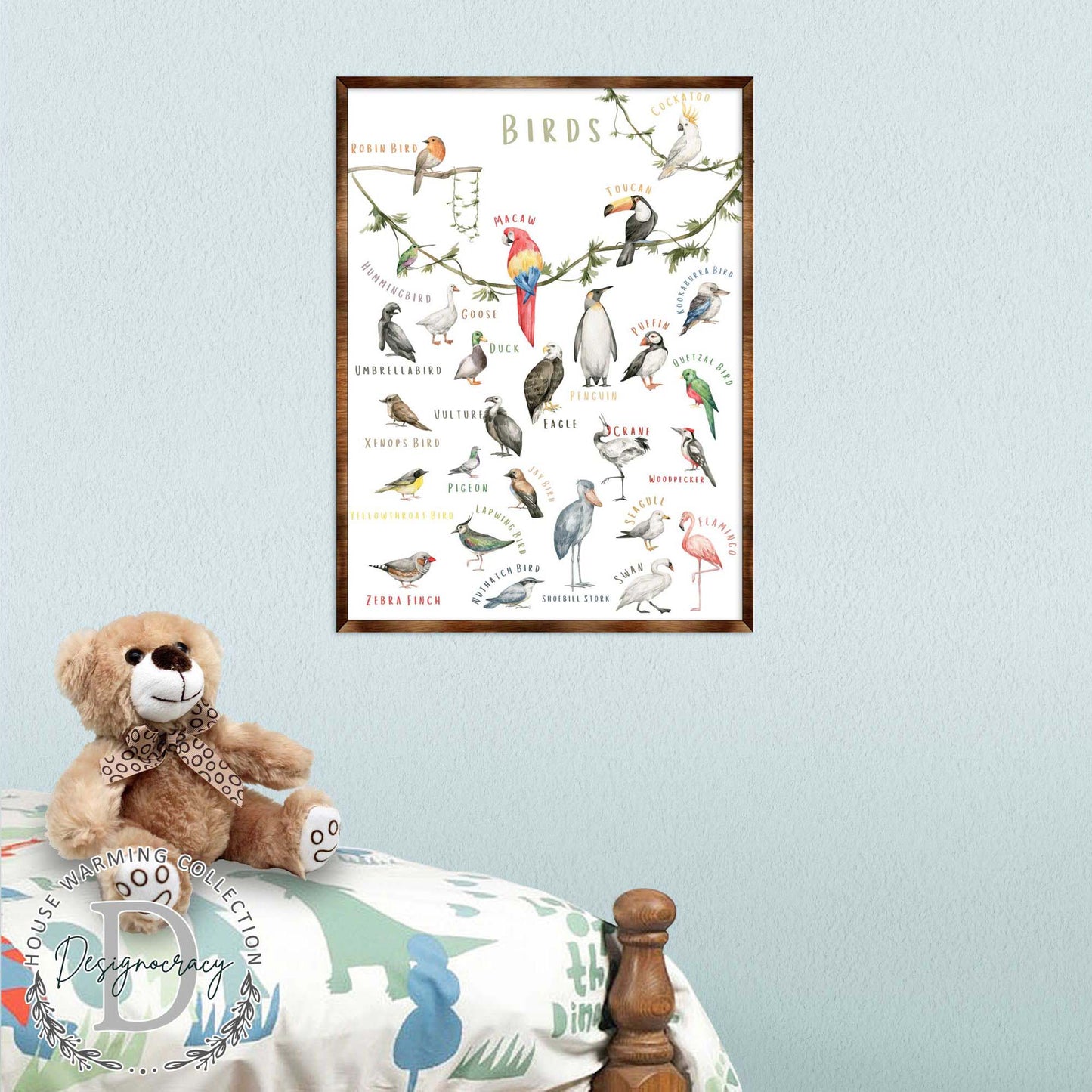 Nature Birds Wooden Wall Decor - Kids room decor - First day of school gift - ABC 123 Kids - Homeschool I Educational Poster - Art for kids - Alphabet - Classroom Decor - 310214