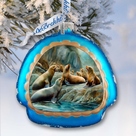 Coastal Sea Lions Rainbow Glass Ornament by G. Debrekht - Wildlife Holiday Décor - 756-023