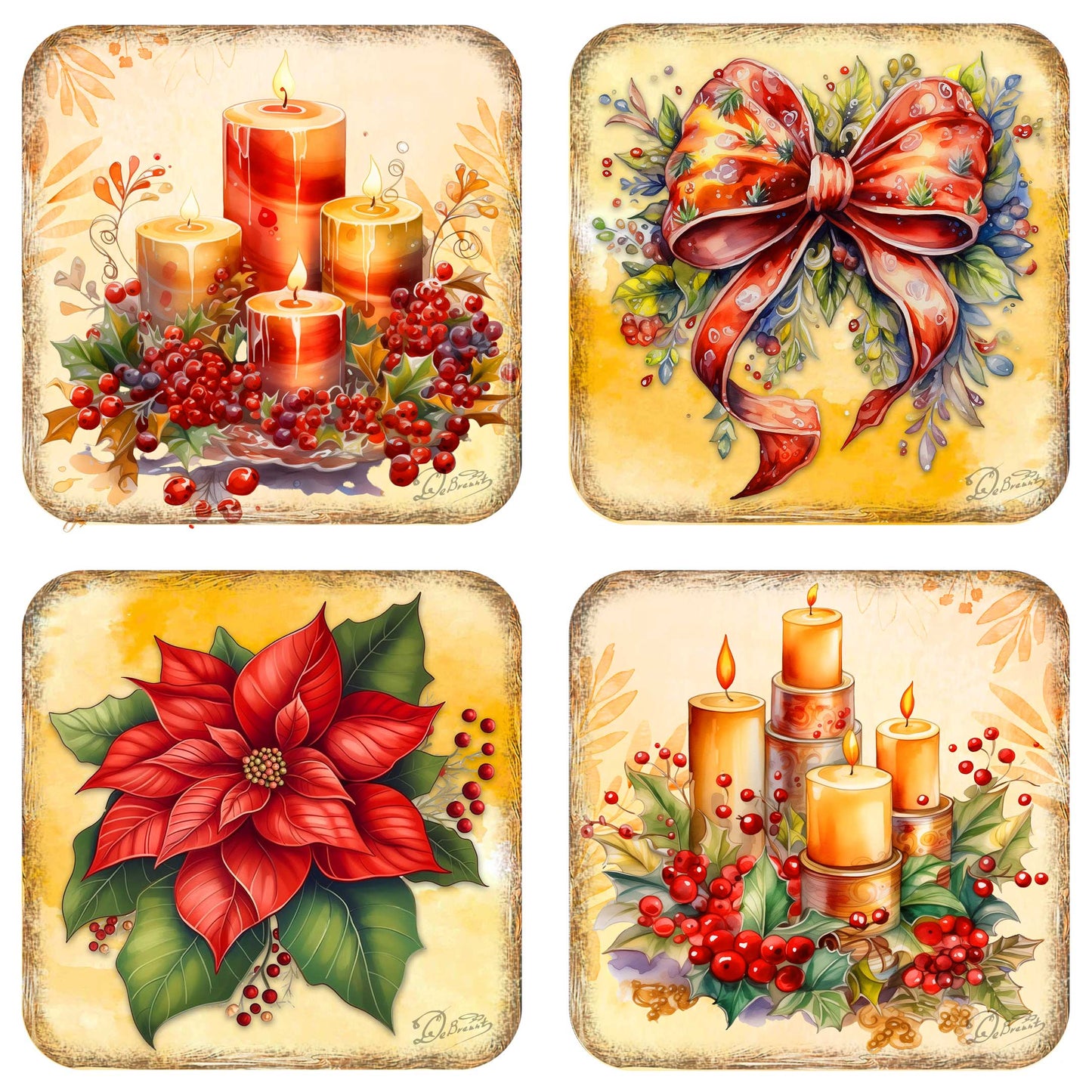 Merry Christmas Wooden Cork Coasters Gift Set of 4 by G. Debrekht - Santa Christmas Decor  - 8199449C-S4