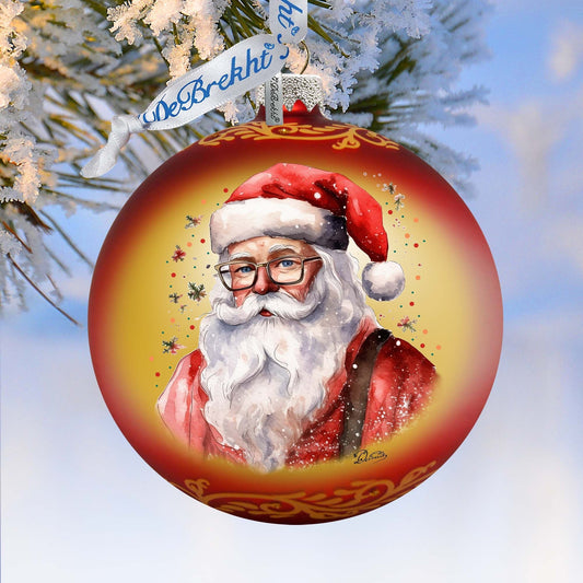 Jolly Santa Claus Ball Glass Ornament by G. Debrekht - Christmas Santa Snowman Decor - 73374