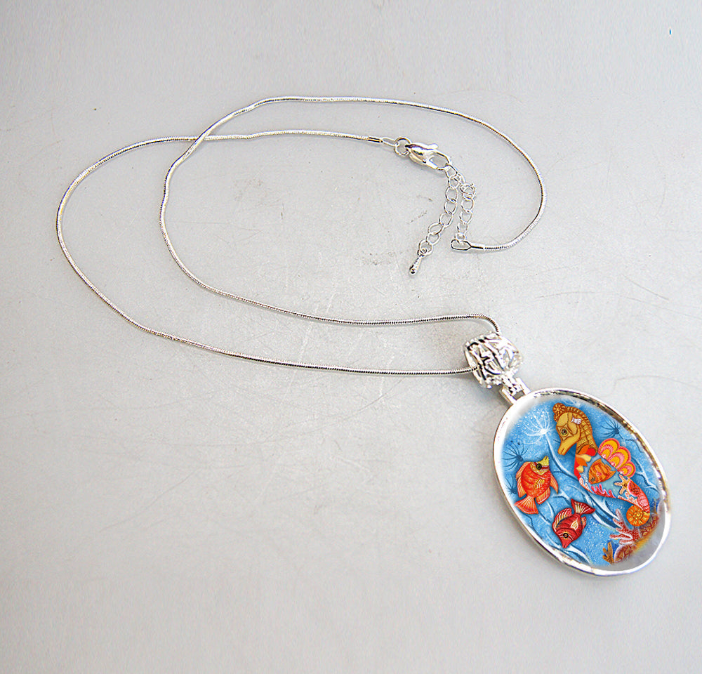 Seahorse Silver Plated Mother of Pearl Jewelry Pendant Necklace Coastal - 44045