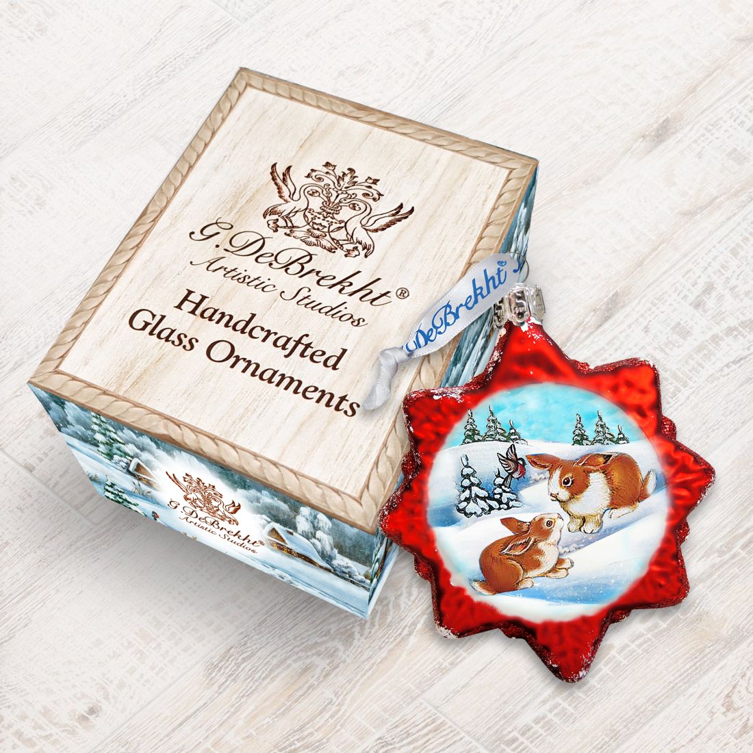 Santa Rabbits Mercury Glass Ornament by G. DeBrekht - Wildlife Holiday Decor - 771019