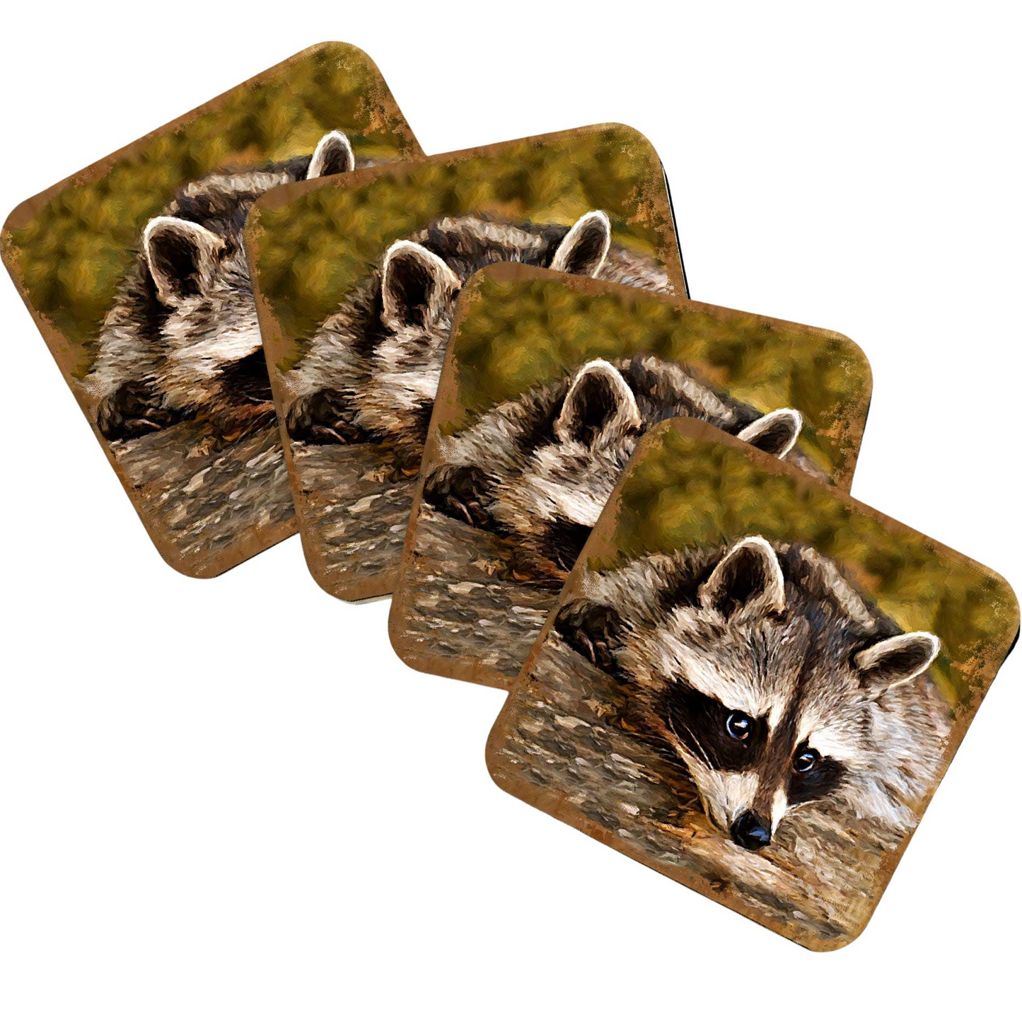 Raccoon Wooden Cork Coasters Gift Set of 4 by Nature Wonders - Nature Wildlife Decor  - 95289C-S4
