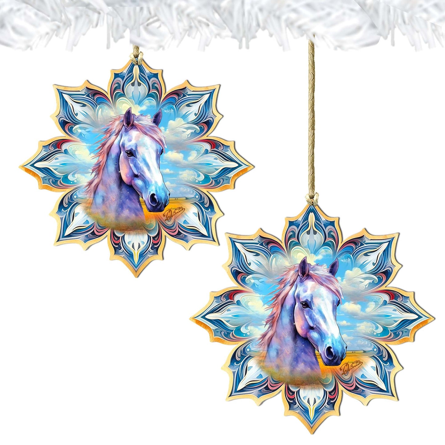 White Horse Snowflake Wooden Ornaments by G. Debrekht - Nature Wildlife Decor - 8688433