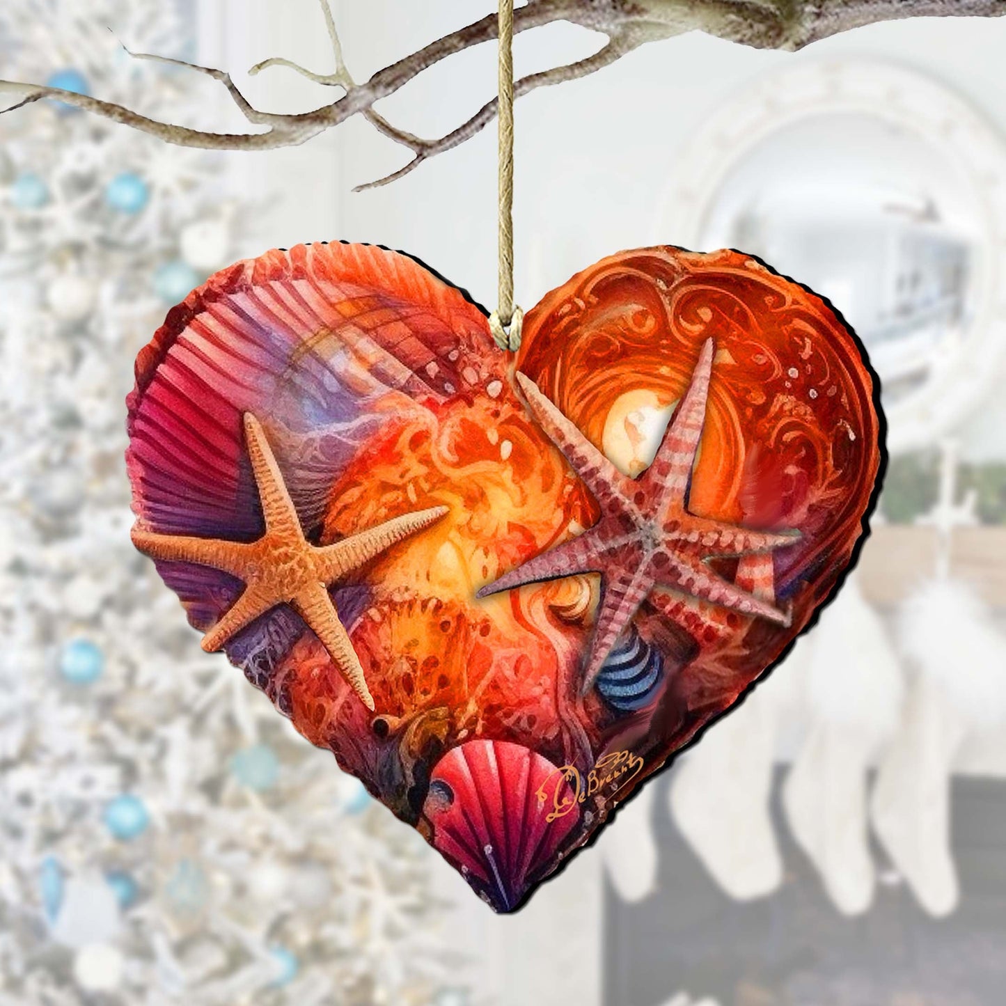 Holiday Coastal Ornaments - Coastal Heart Wooden Ornaments by G.Debrekht Coastal Holiday Decor - 8688199
