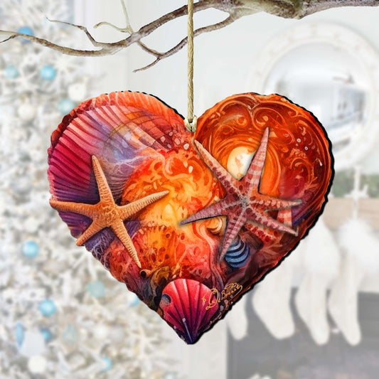 Holiday Coastal Ornaments - Coastal Heart Wooden Ornaments by G.Debrekht Coastal Holiday Decor - 8688199