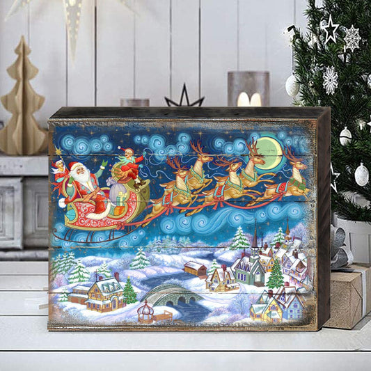 Up-Up and Away Santa Wooden Wall Art by G. DeBrekht - Christmas Santa Snowman Decor - 8151062B