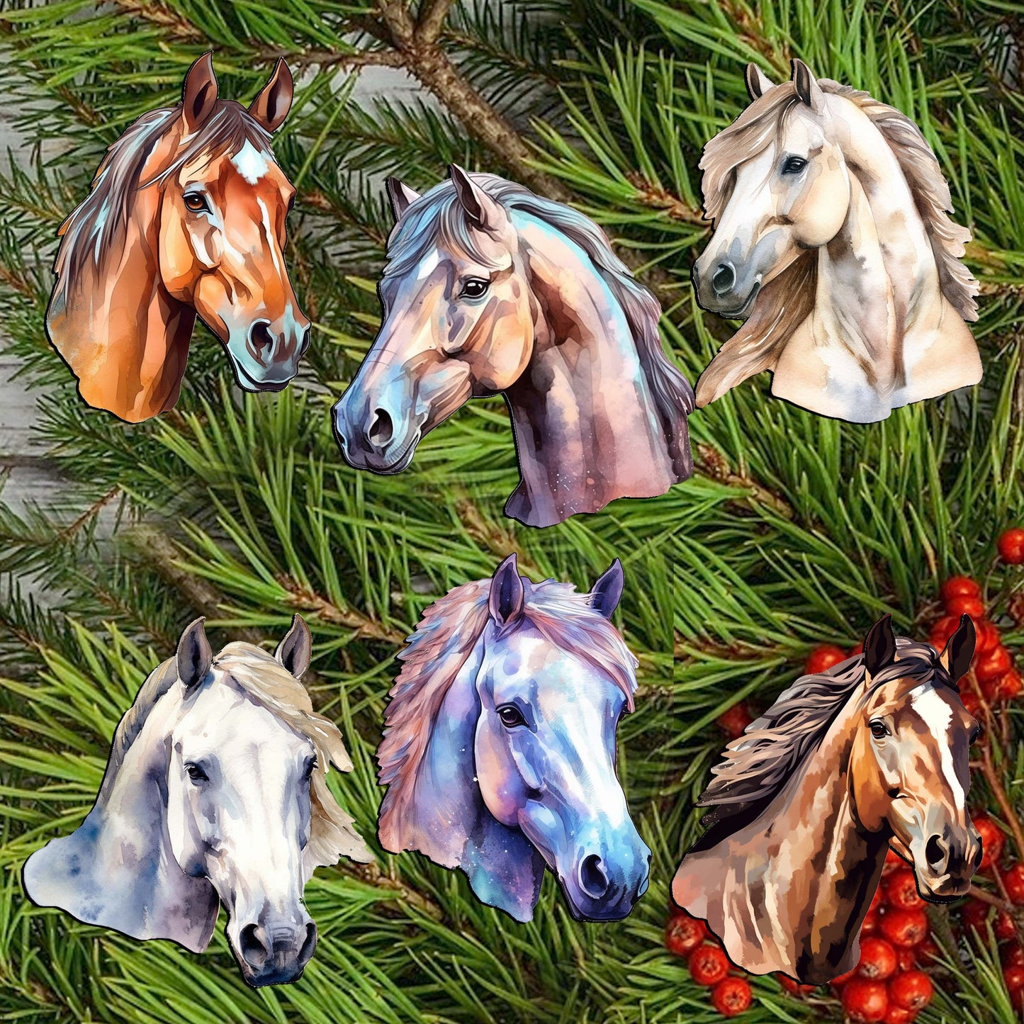 Horses Decorative Wooden Clip-on Ornaments Set of 6 by G. Debrekht - Christmas Decor - 8090039C-S6