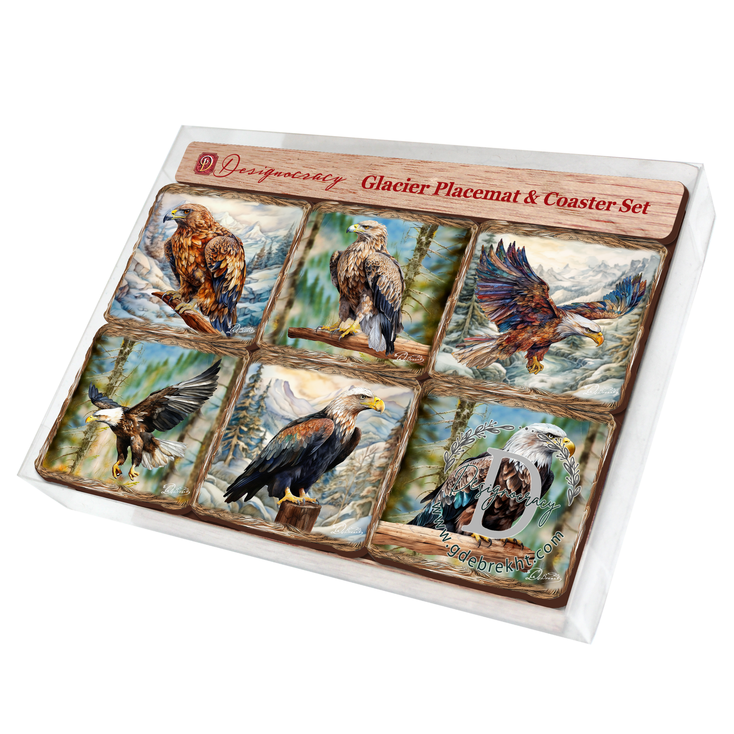 Eagles Wooden Cork Placemat and Coasters Gift Set of 7 by Nature Wonders Nature Wildlife Decor  - 85406C-S7