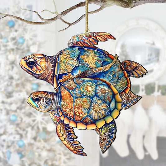 Coastal Decorations - Turtles Wooden Ornaments by G.Debrekht Coastal Holiday Decor - 8688192