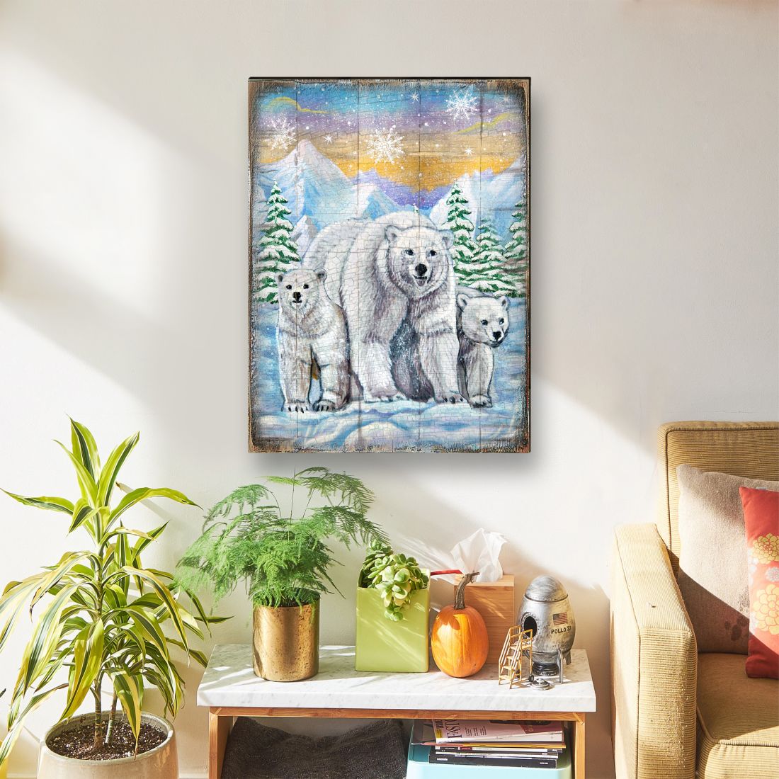 Polar Bears Art Wooden Wall Art by Nature Wonders - Nature Wildlife Decor  - 95215B