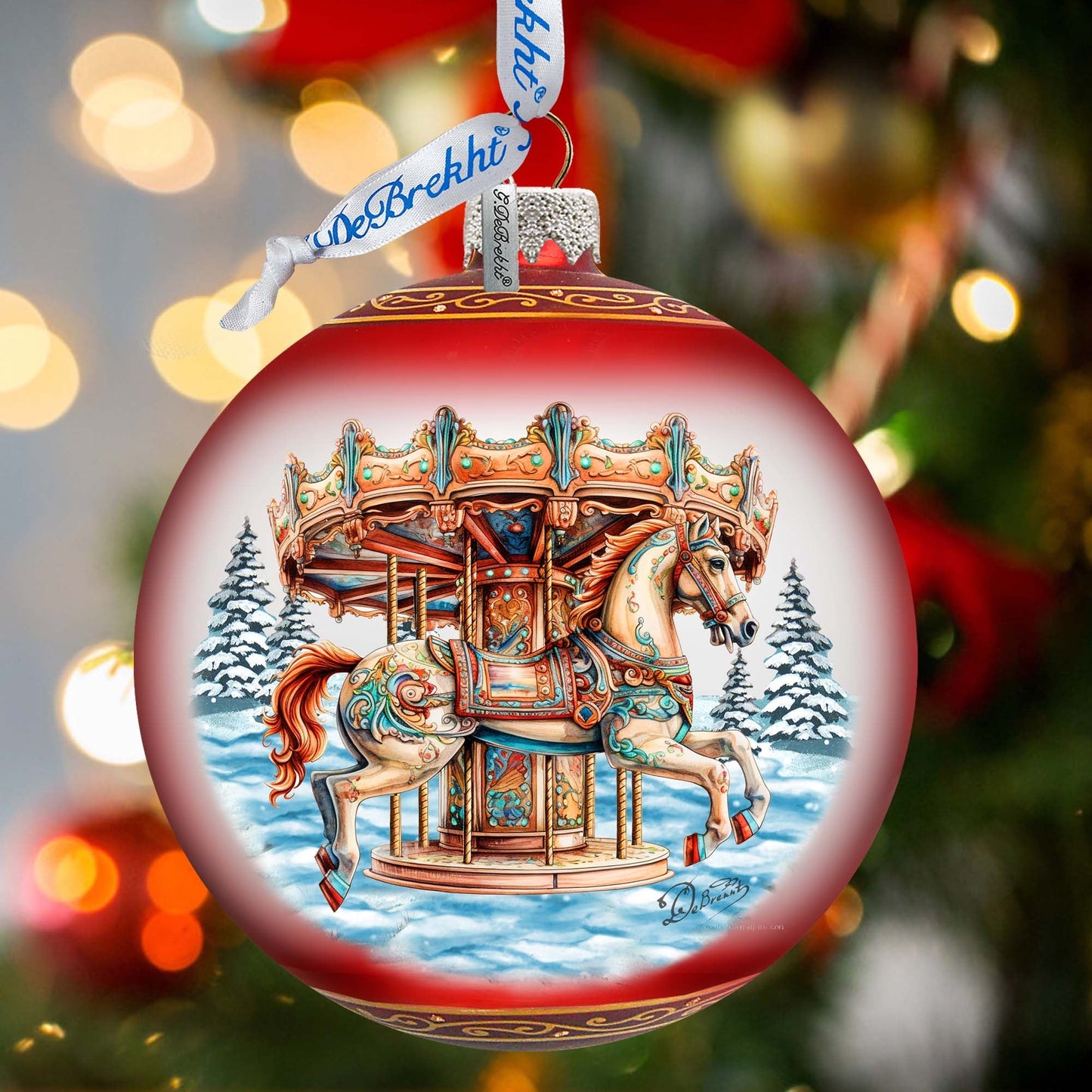 Winter Wonderland Carousel Lg Glass Ornament by G.Debrekht - Christmas Holiday Decor - 73953