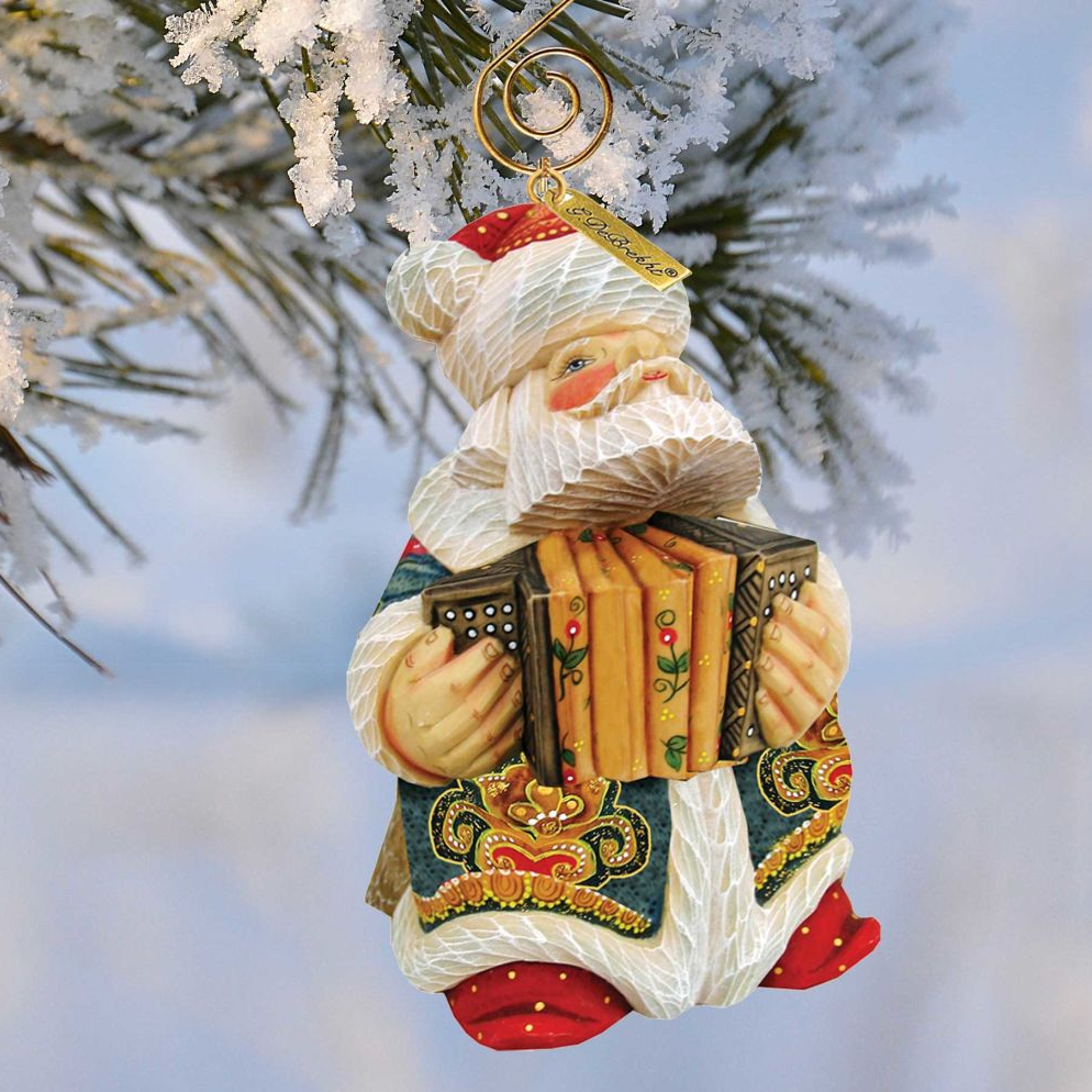 Accordion Santa Sculpted Hand-Painted Christmas Figurine by G. Debrekht - Snowman Decor