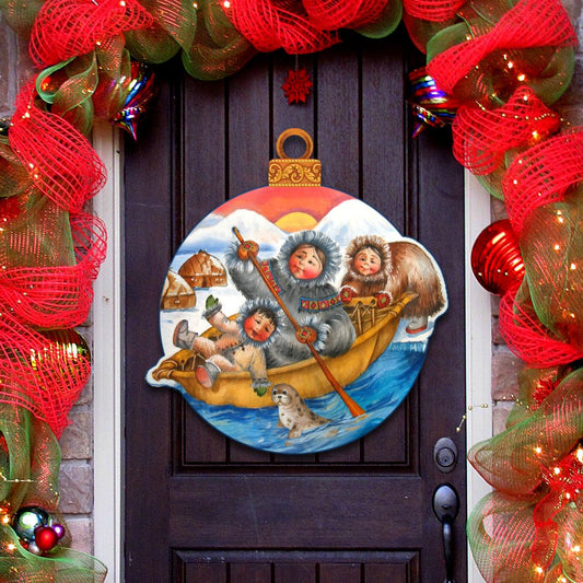 North Pole Santa Christmas Door Decor by G. DeBrekht - Christmas Santa Snowman Decor - 8117418H