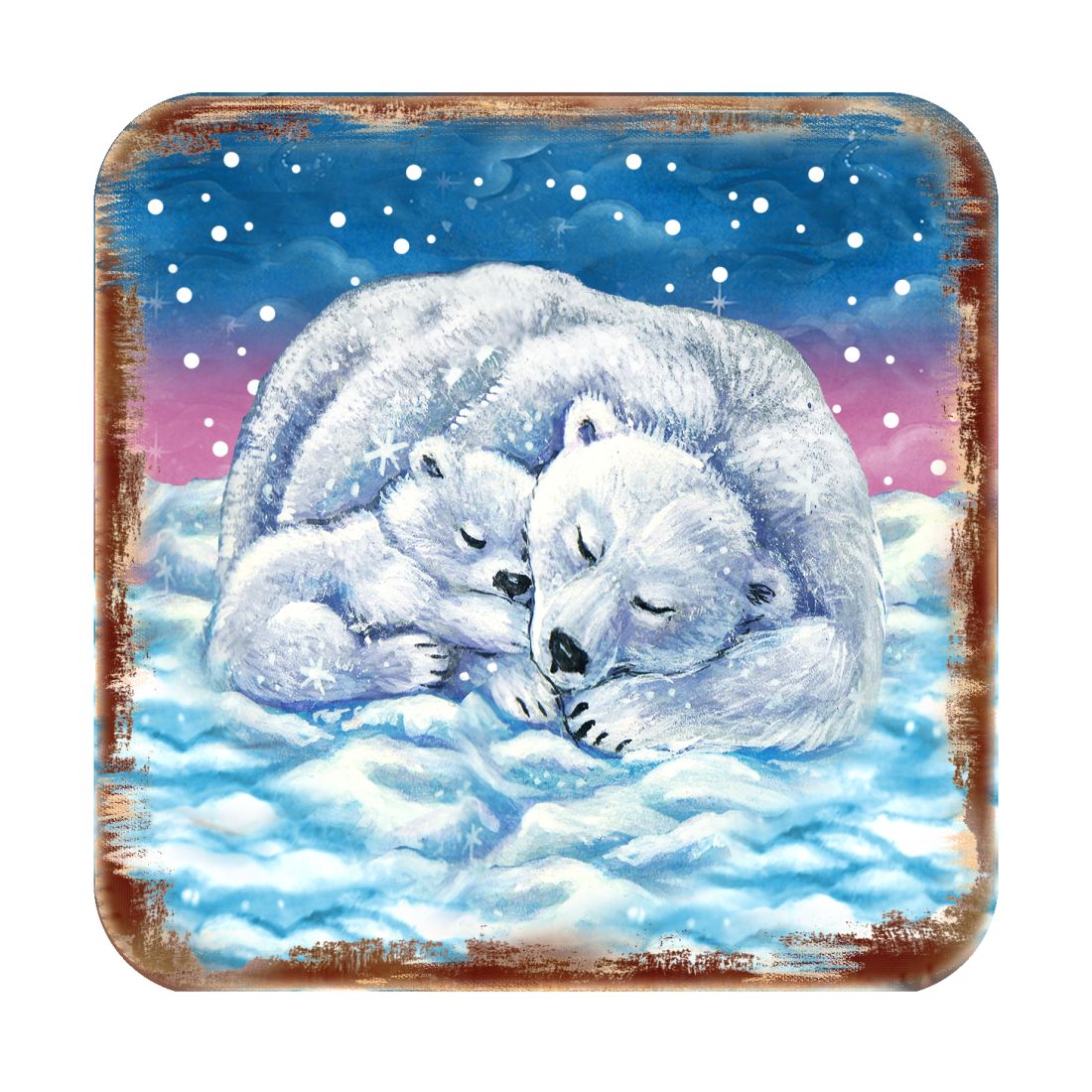 Polar Bears Wooden Cork Coasters Gift Set of 4 by Nature Wonders - Nature Wildlife Decor  - 95381C-S4
