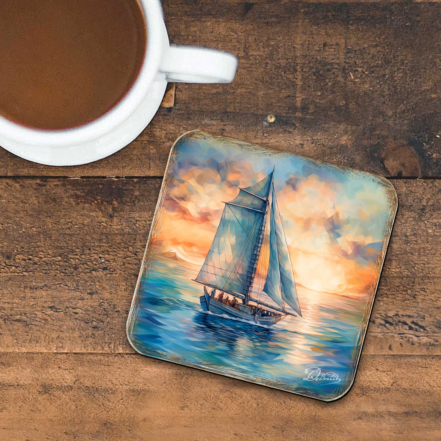 Sail Boats Wooden Cork Coasters Gift Set of 4 by G. Debrekht - Coastal Holiday Decor  - 8199450-2C-S4