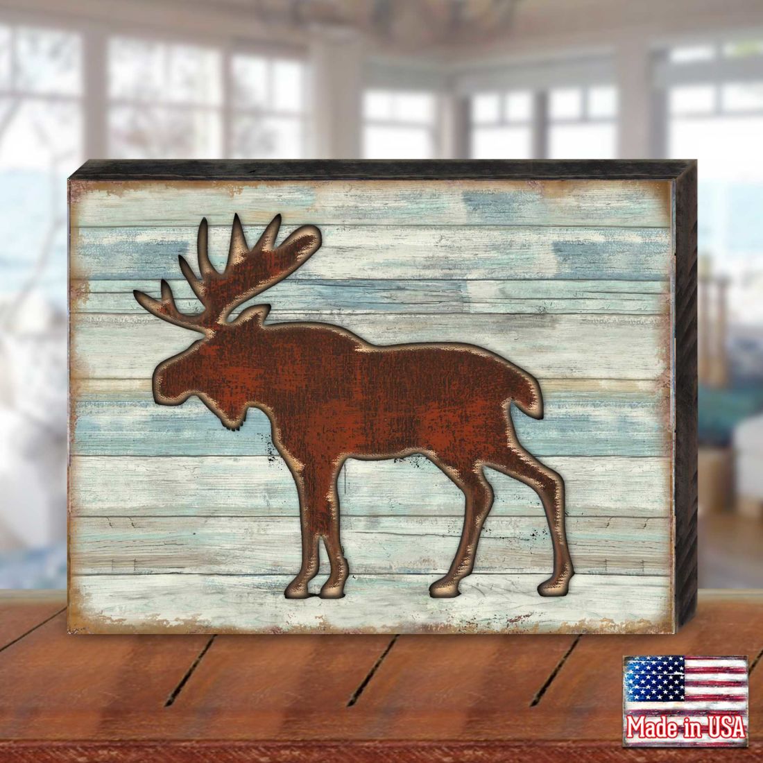 Rustic Moose Wooden Wall Art by G. DeBrekht - Wildlife Holiday Decor - 8198222B