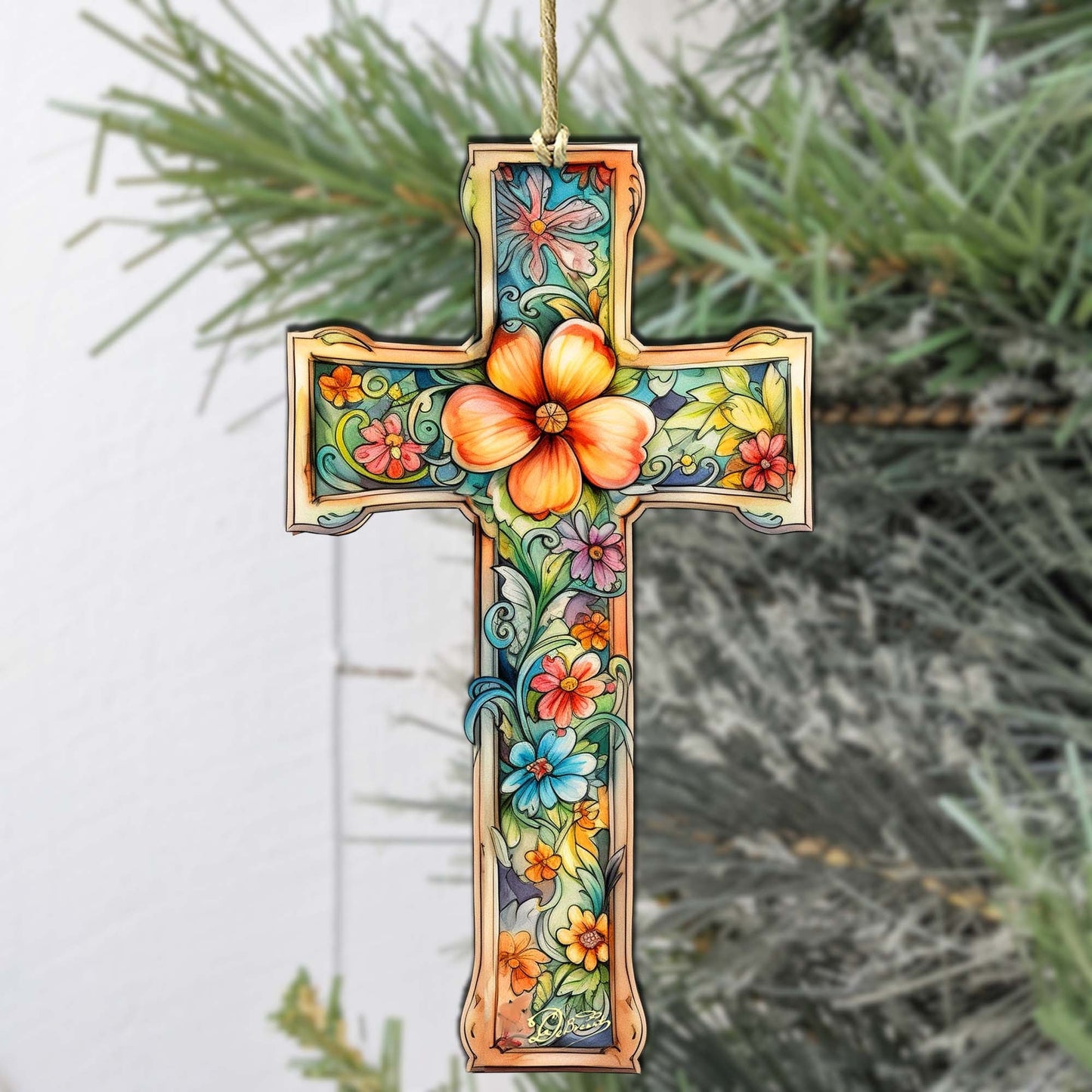 Blossom Cross Wooden Ornaments by G. DeBrekht Easter Spring Decor - 8688165