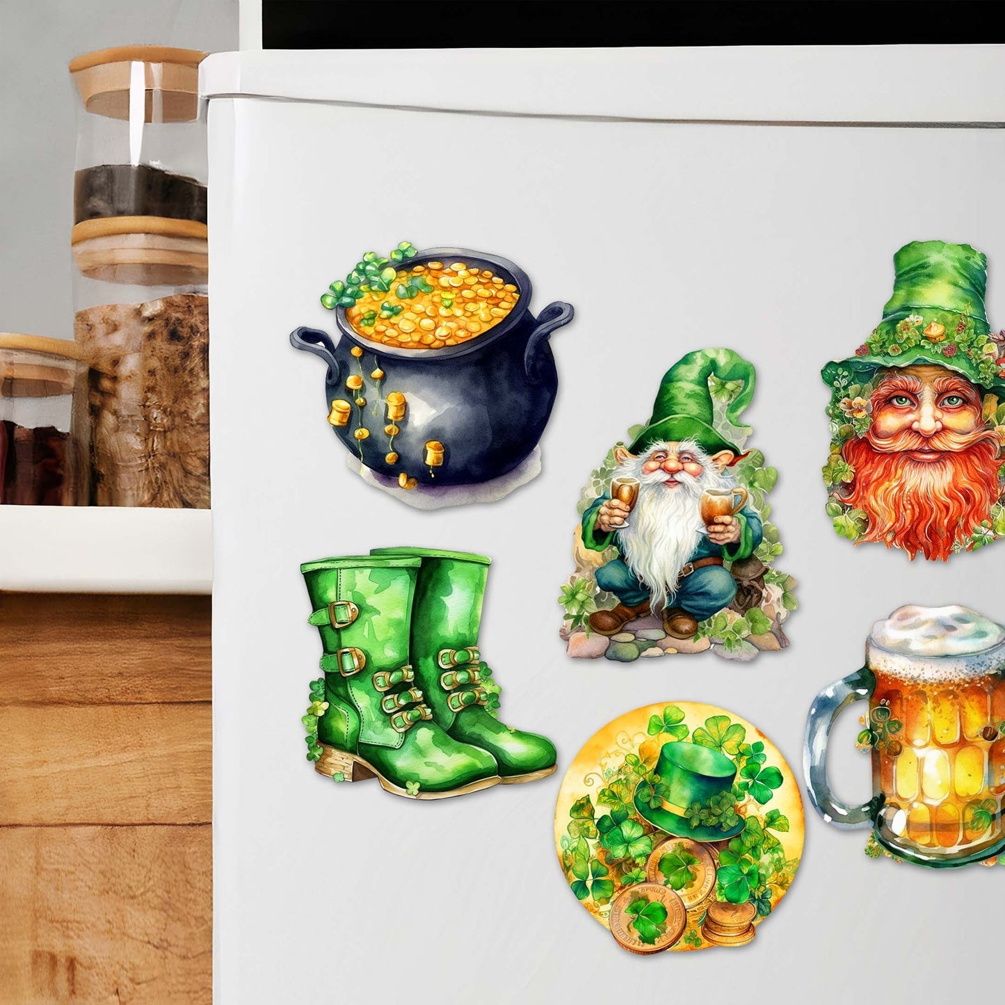 St. Patrick's Day Decorative Wooden Magnets Set of 6 by G. Debrekht - St. Patrick's Day Decor - 8090058G-S6