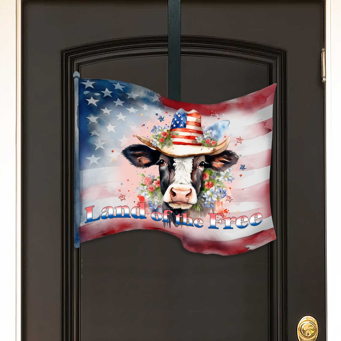 Front door welcome sign Land of the free flag United we stand Front porch Patriotic wreath Main entrance banner Red and White Welcome sign - Wooden front porch decor - 933110H