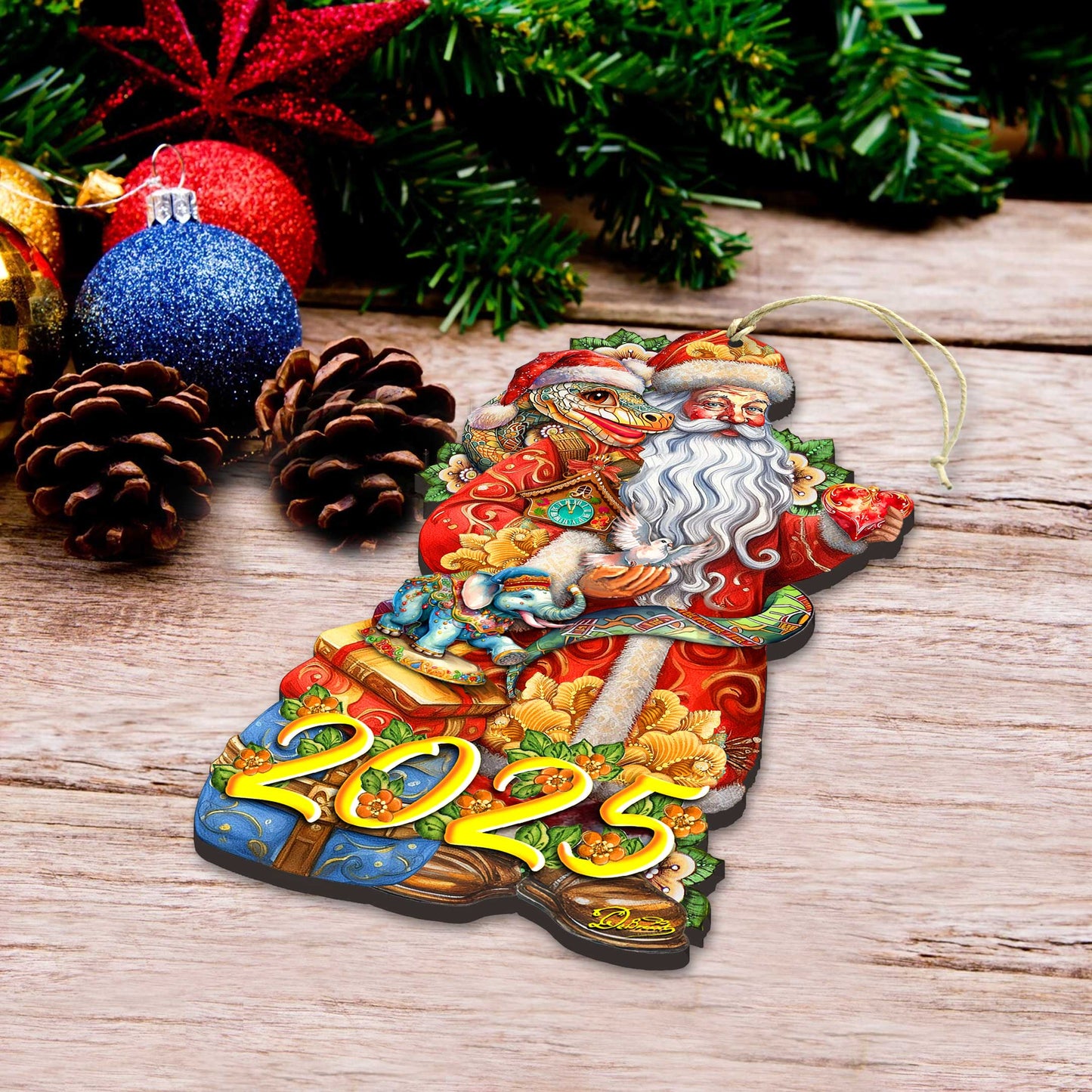2025 Special Santa with Snake Dated Wooden Ornaments by G. Debrekht - Christmas Santa Snowman Decor - 8652754-25