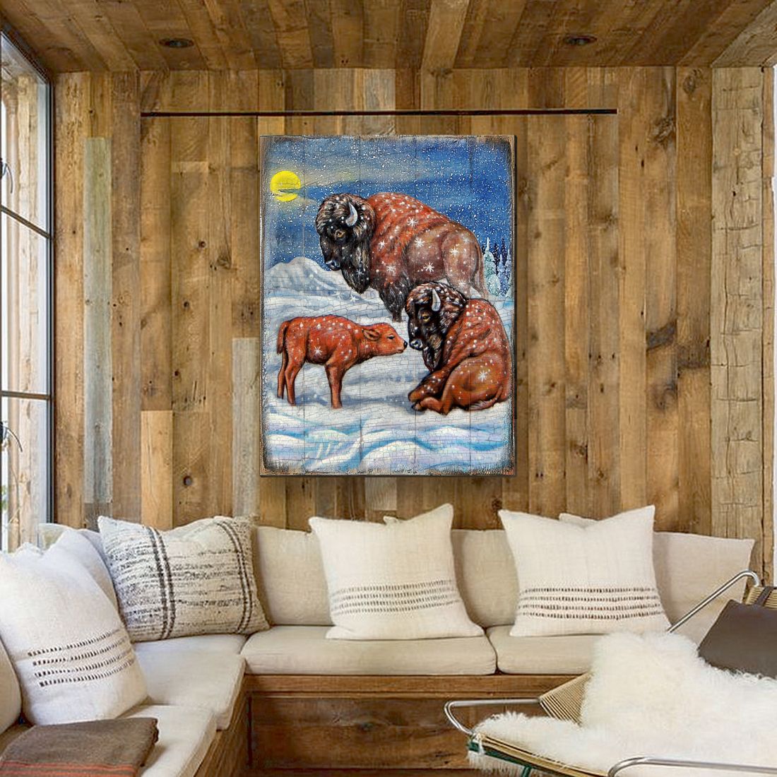 Buffalos Art Wooden Wall Art by Nature Wonders - Nature Wildlife Decor  - 95217B