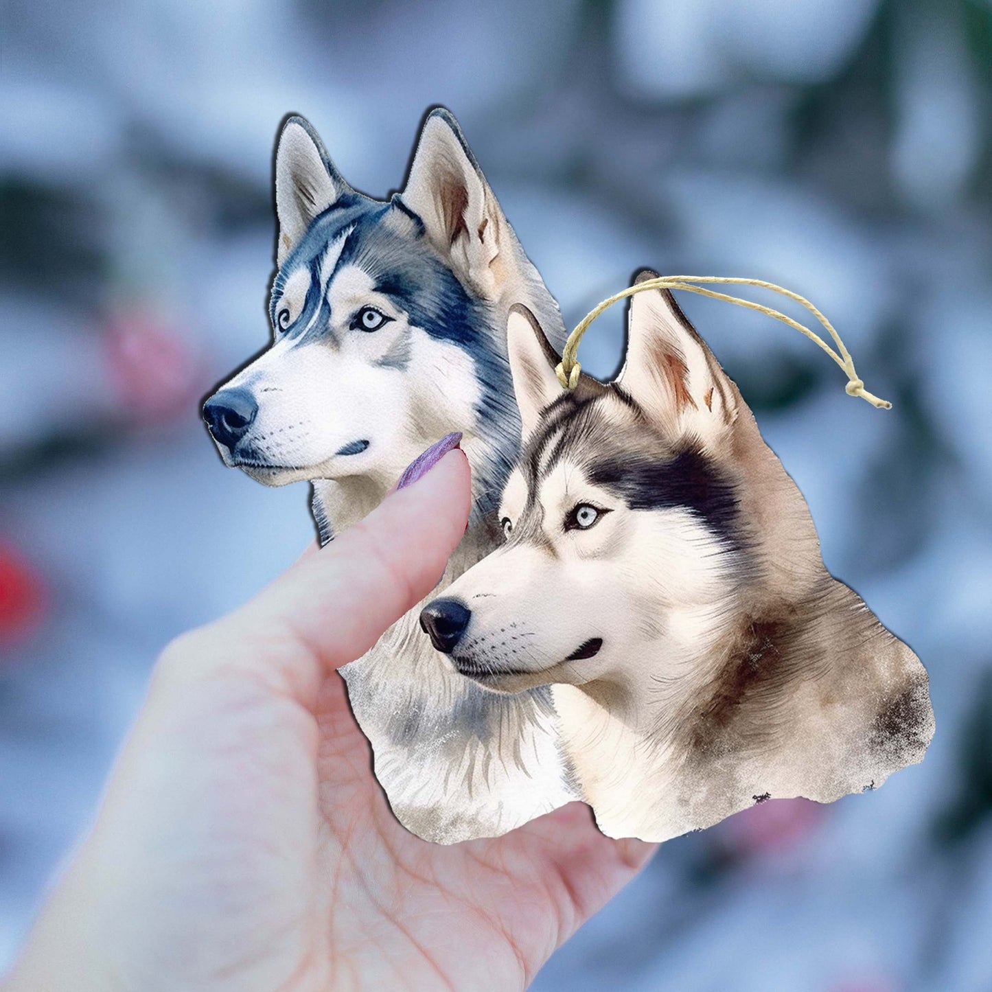 Spirited Alaskan Husky Wooden Ornaments by G.Debrekht - Wildlife Holiday Decor - 8710115-1