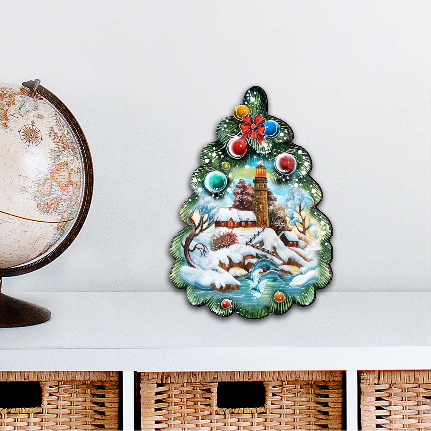 Lighthouse Tree Christmas Door Decor by G. DeBrekht - Coastal Holiday Decor - 8119185H